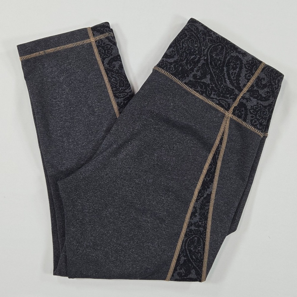 Early Athleta 2010s Capri Leggings Womens M Gray Paisley Panel Supplex Yoga Pant